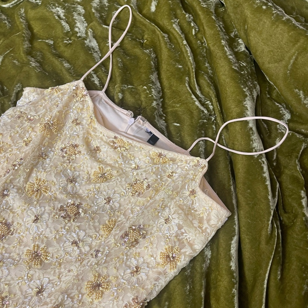 Topshop yellow sequin beaded embroidered sparkle strappy shift dress winx - Picture 13 of 14